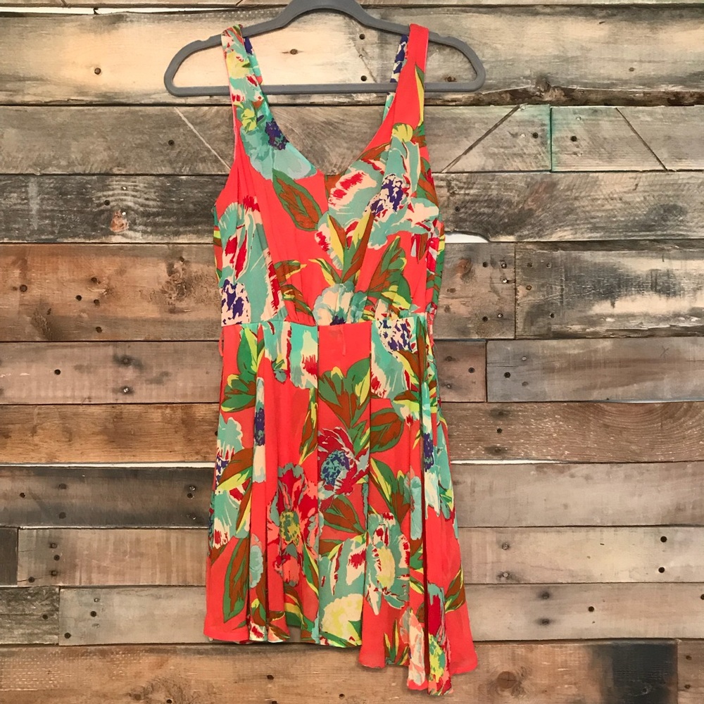Chord coral tank dress w/ floral pattern